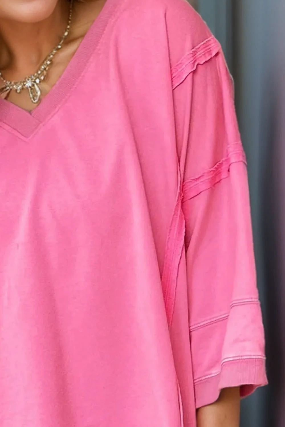 Exposed Seam V-Neck Blouse 