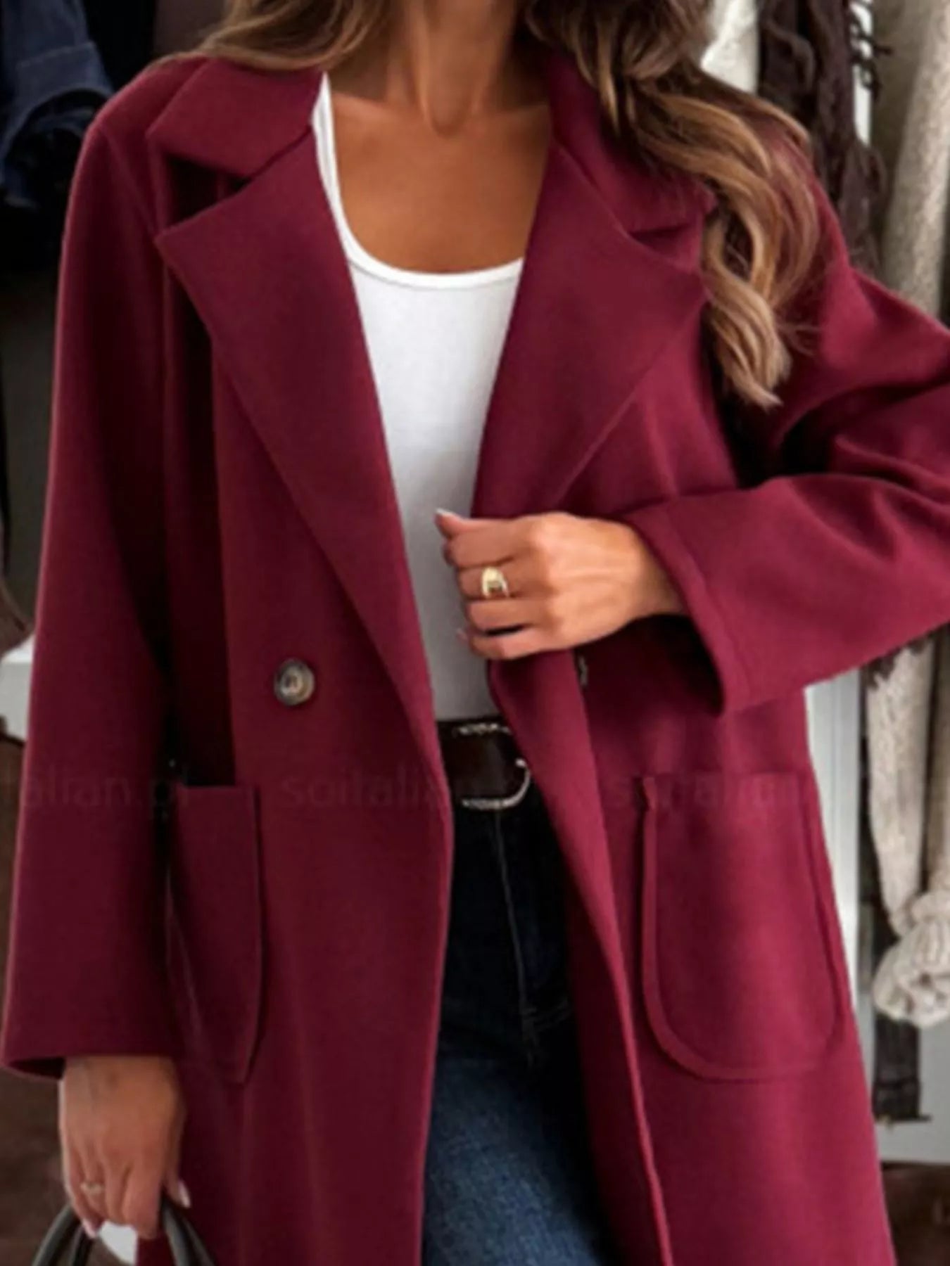 Long-Sleeve Single-Breasted Trench Coat 