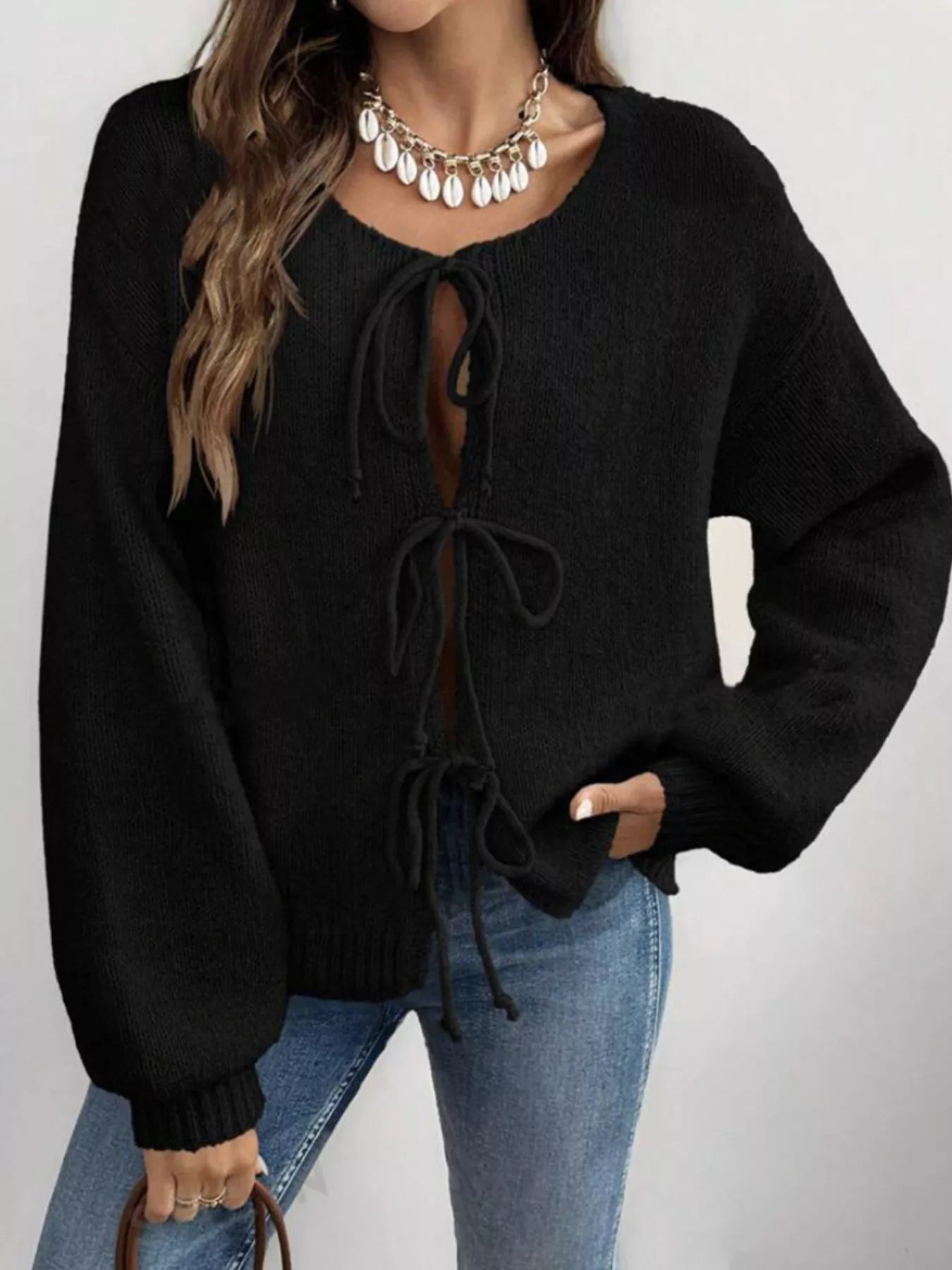 Tie-Front Long Sleeve Cardigan 