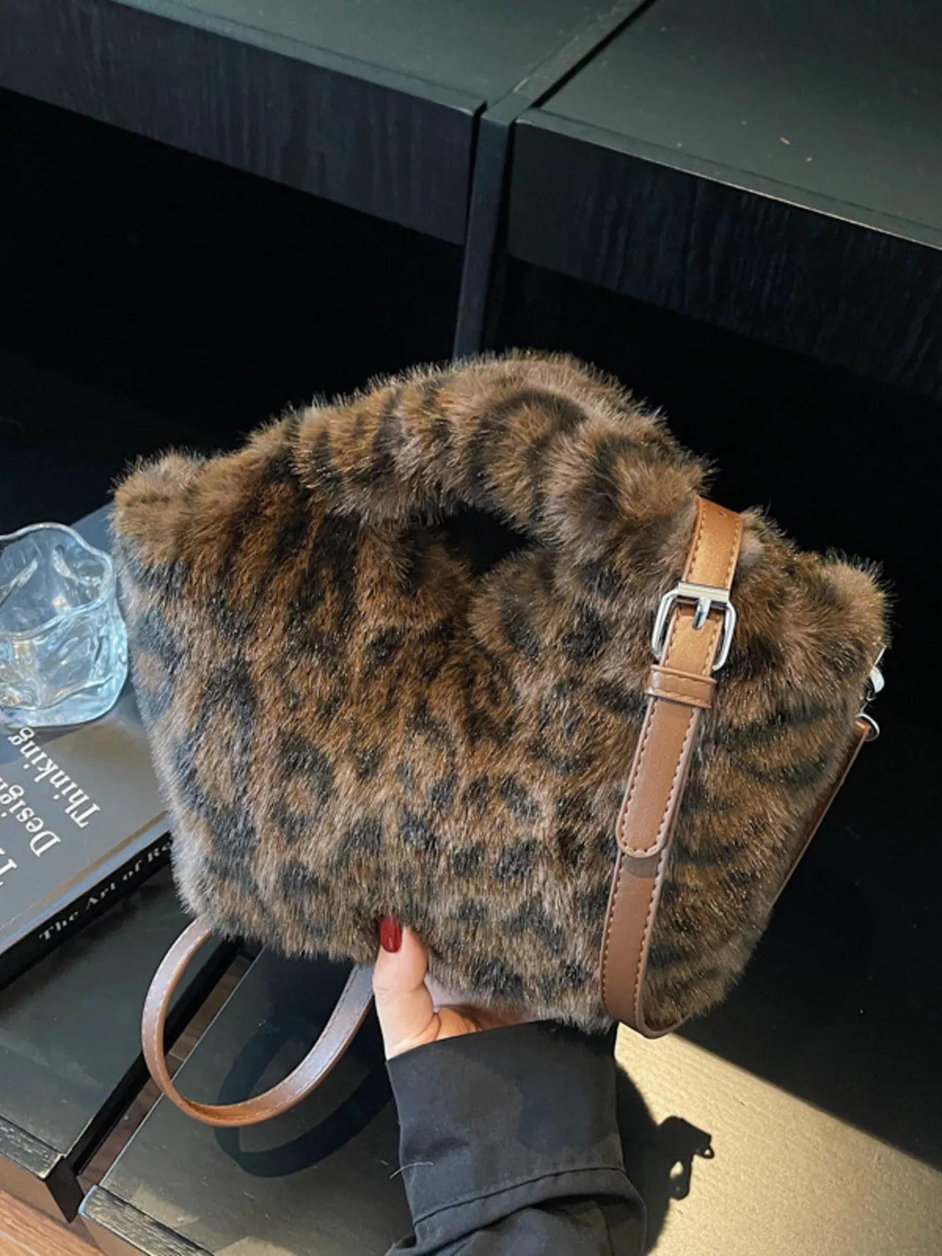 Leopard Plush Crossbody Bag 