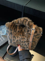 Leopard Plush Crossbody Bag 