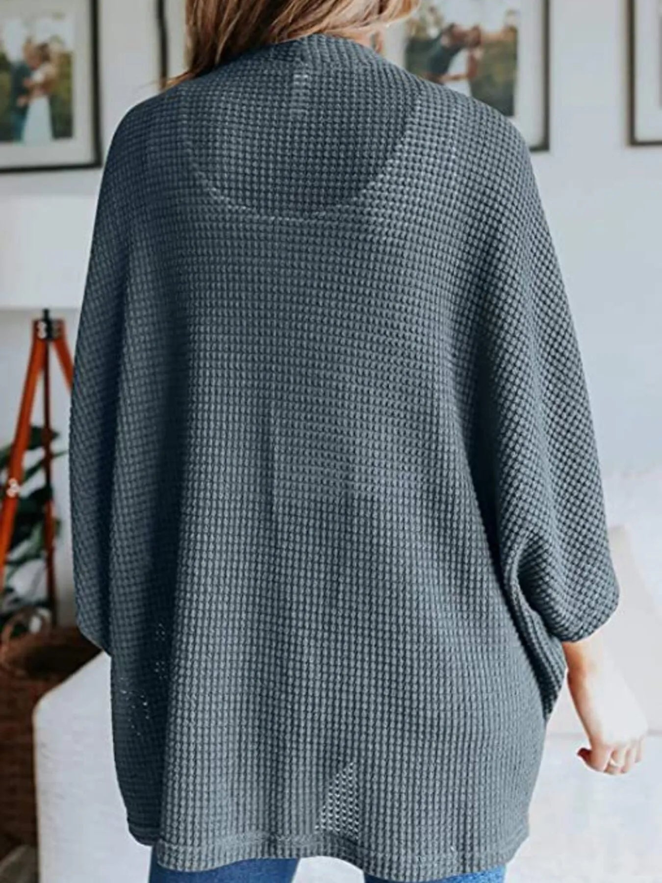 Full Size Open Front Waffle Knit Cardigan Plus Size 