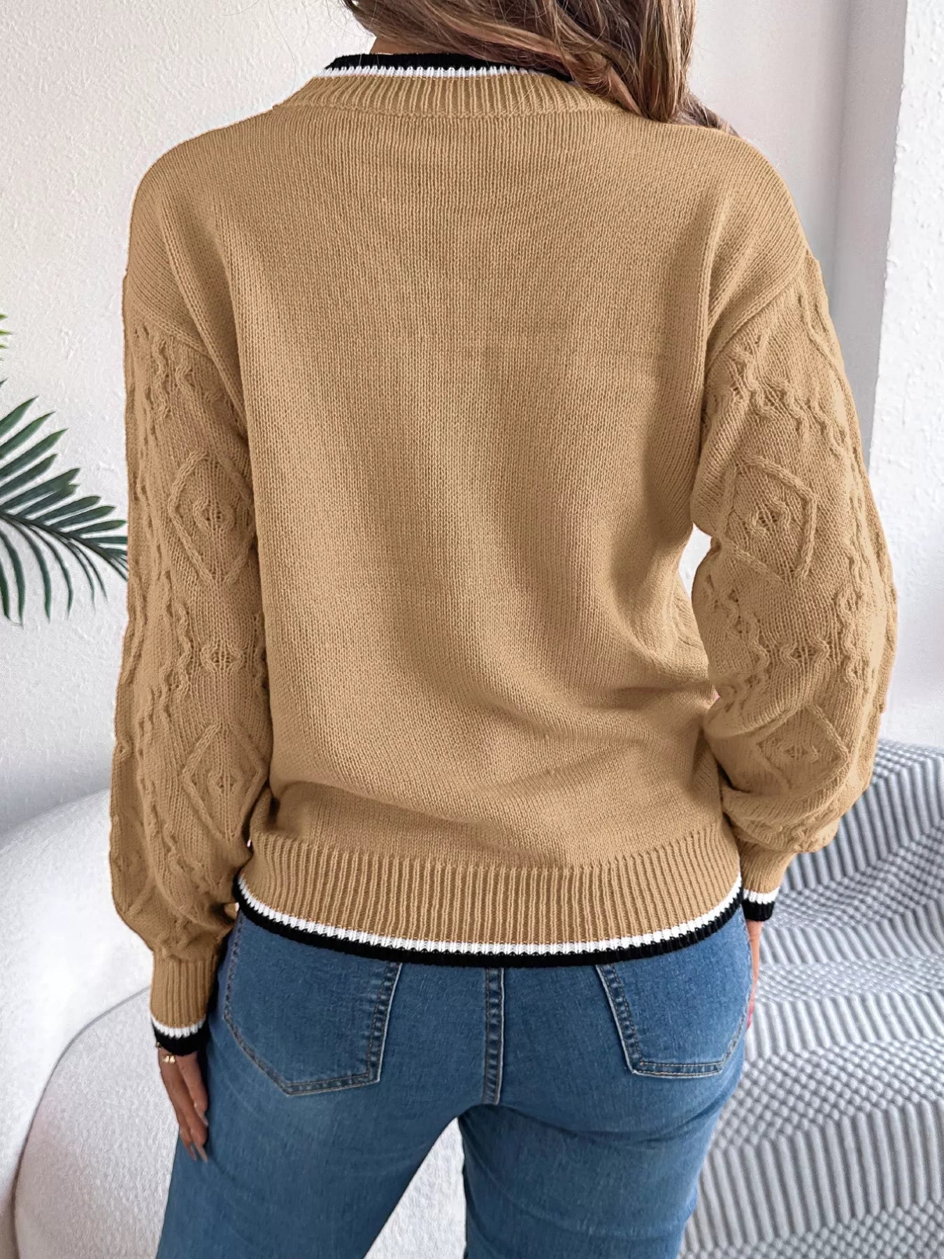 Contrast Trim Round Neck Sweater 
