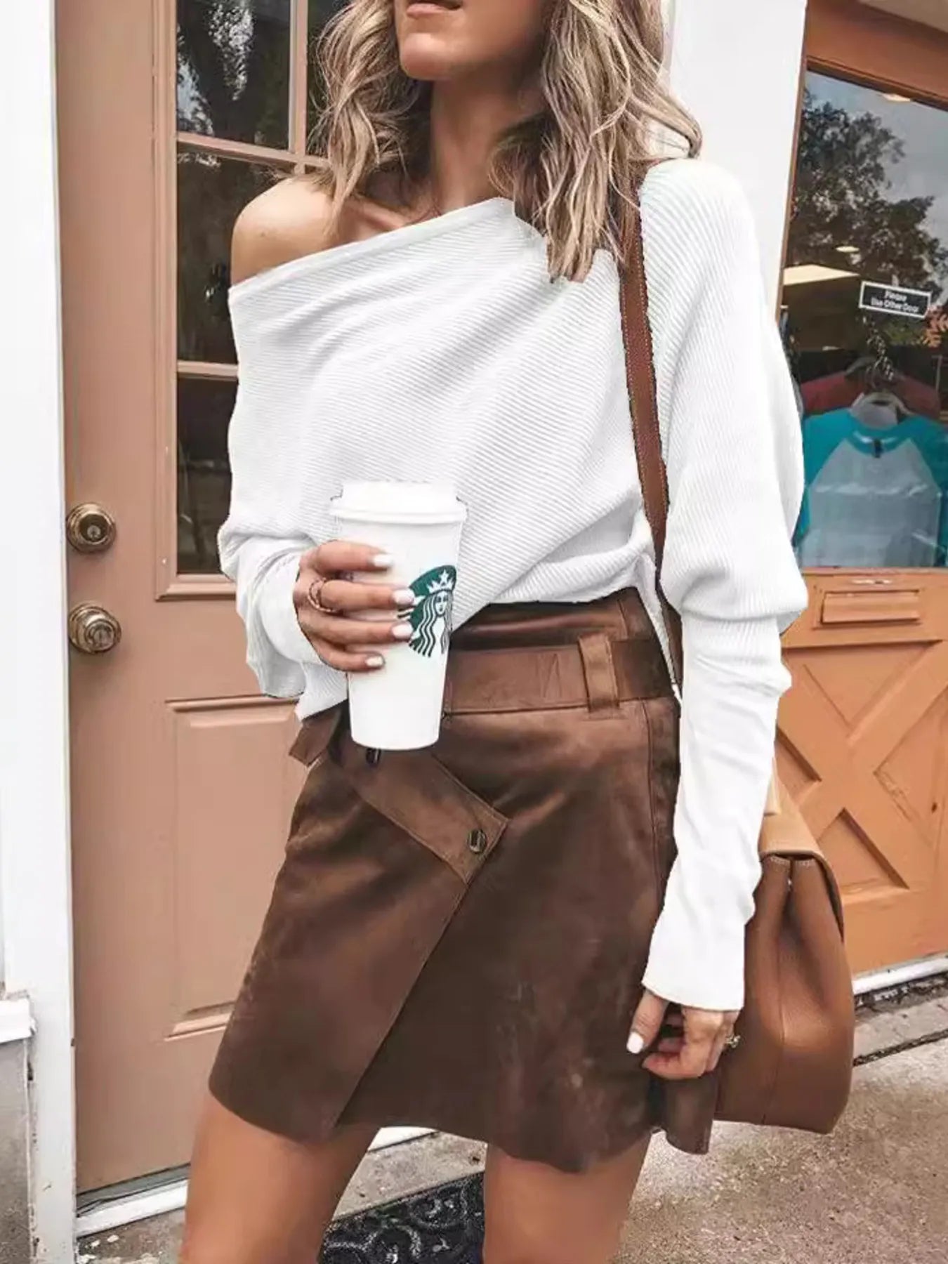 Full Size One-Shoulder Ribbed Sweater Plus Size 