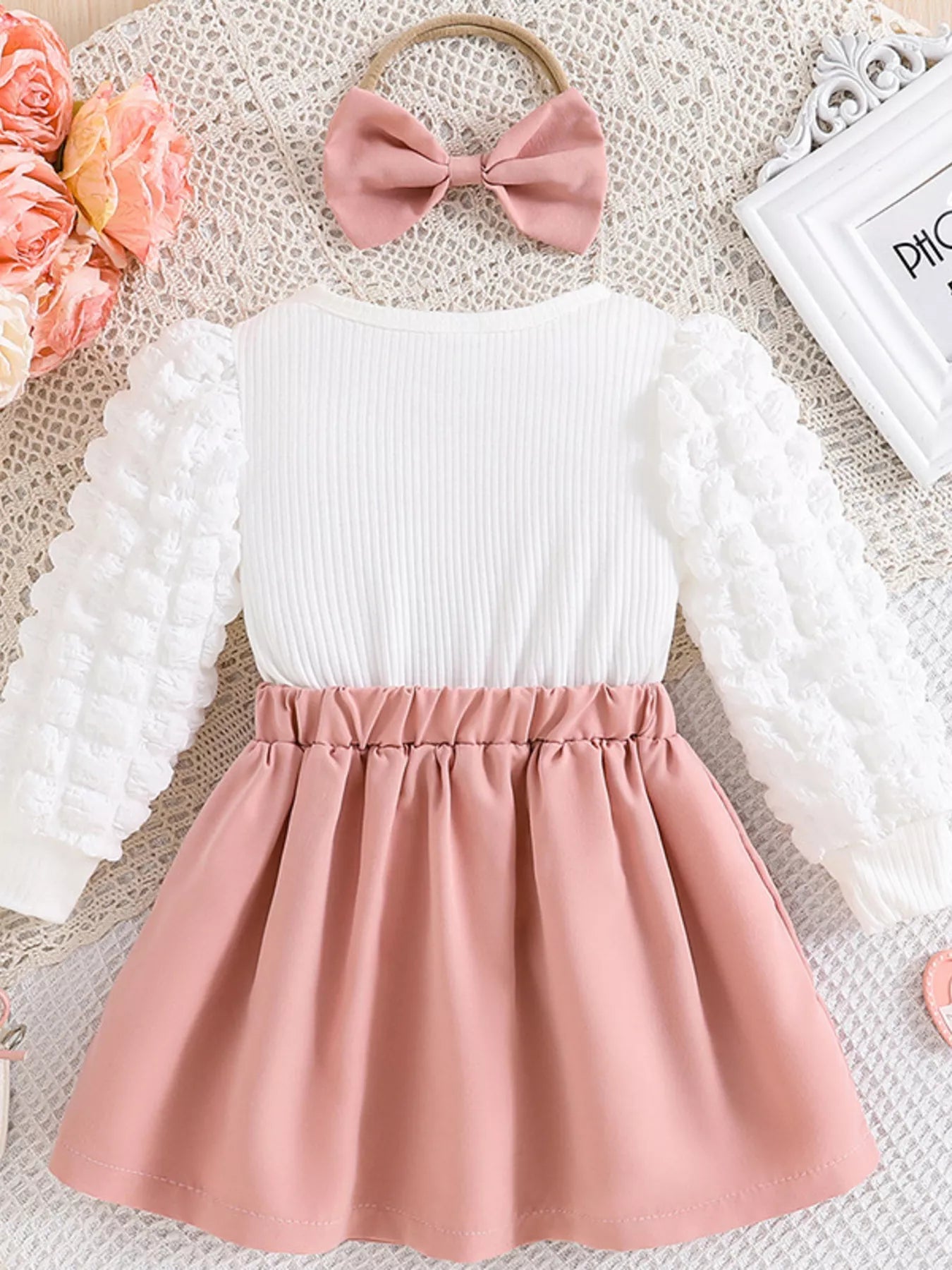 Children's Heart Bowknot Decor Dress with Headband 