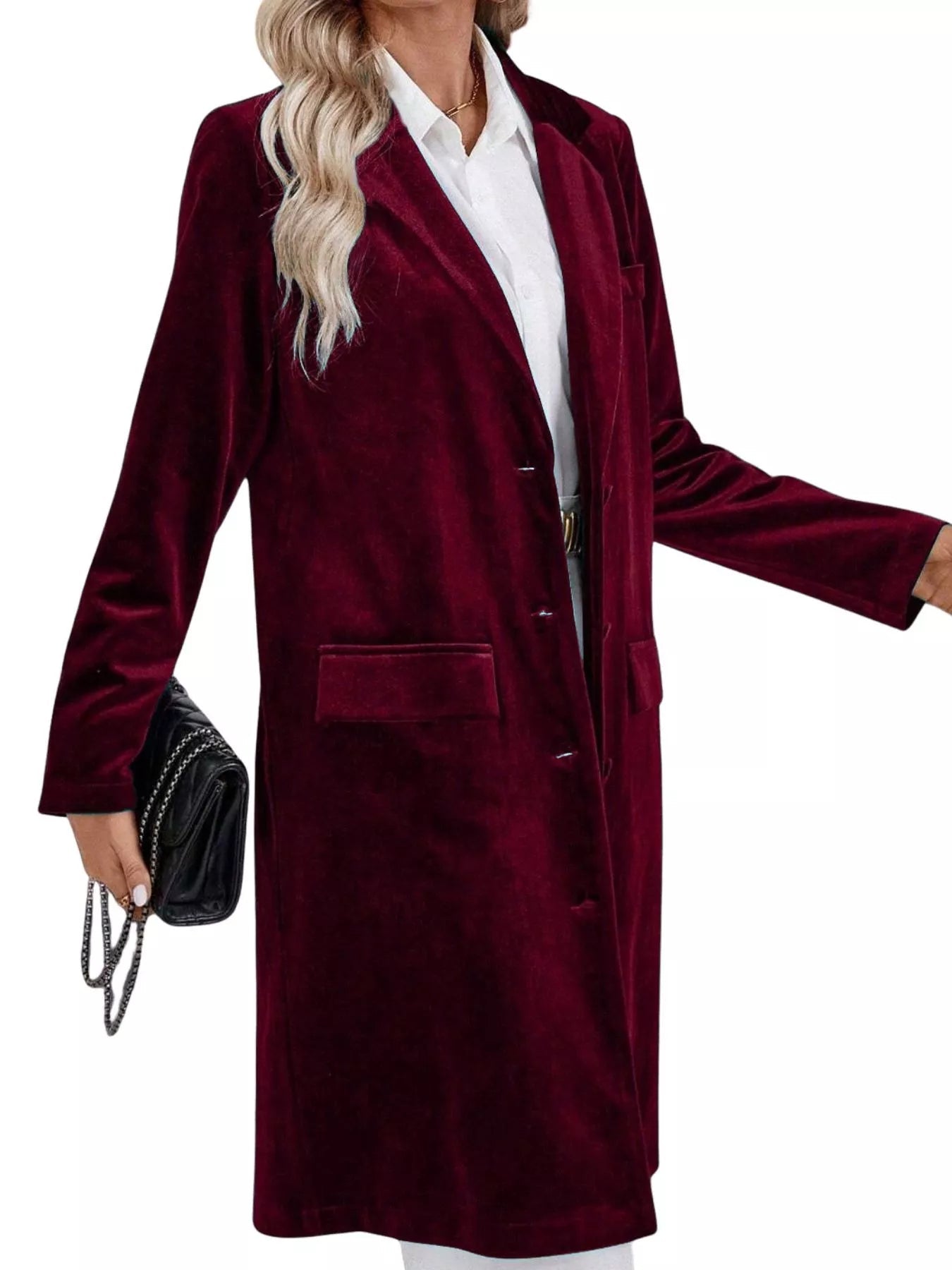 Lapel Collar Long Sleeve Longline Coat 