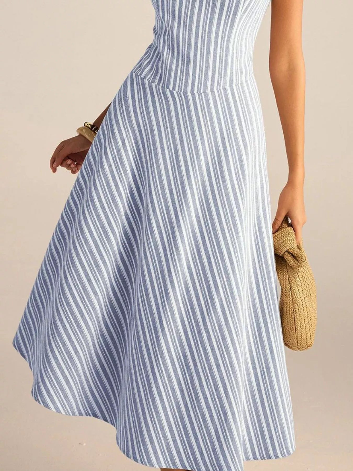 Full Size Striped Sleeveless Midi Dress Plus Size 