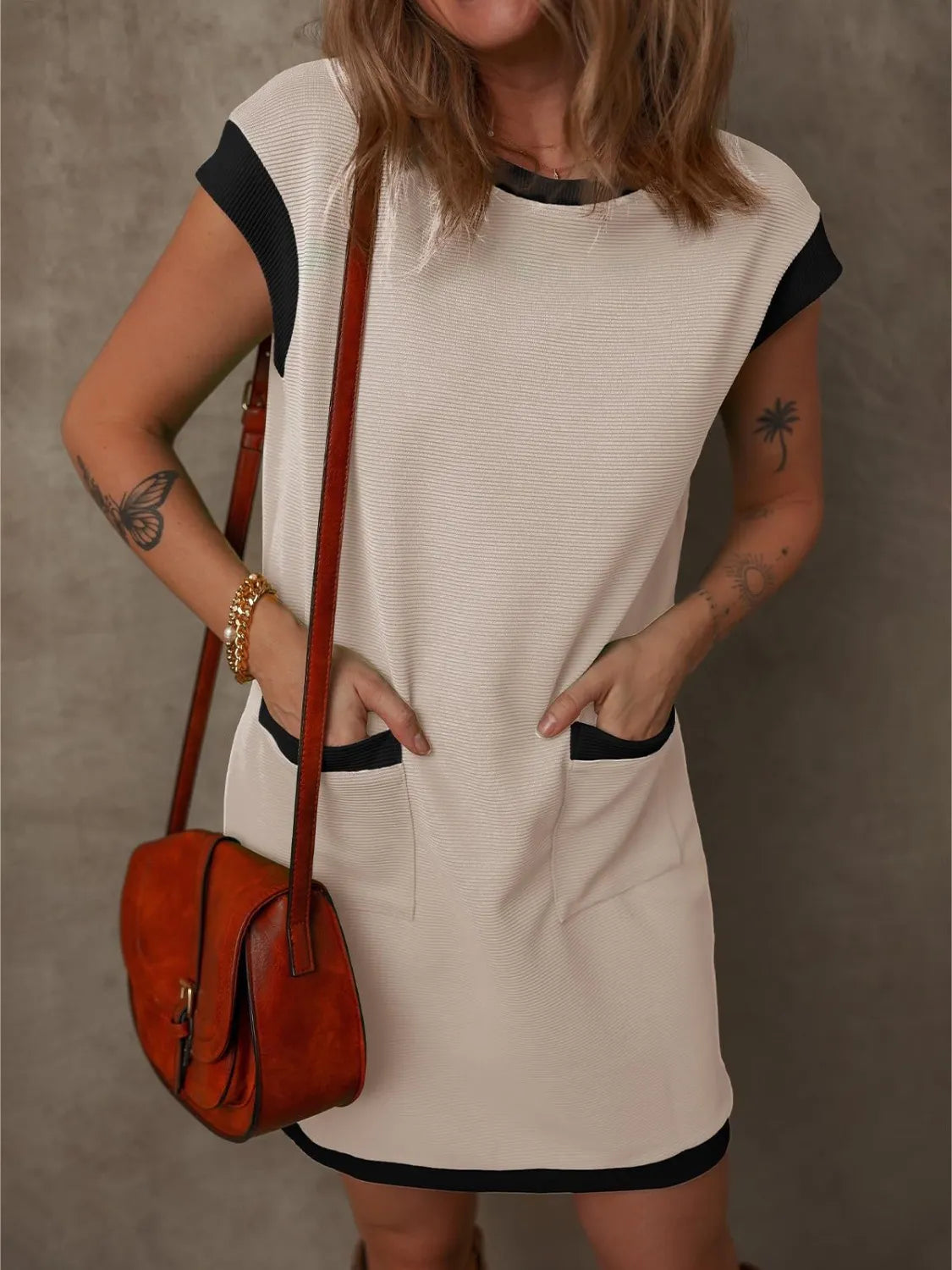 Round Neck Cap Sleeve Mini Dress 
