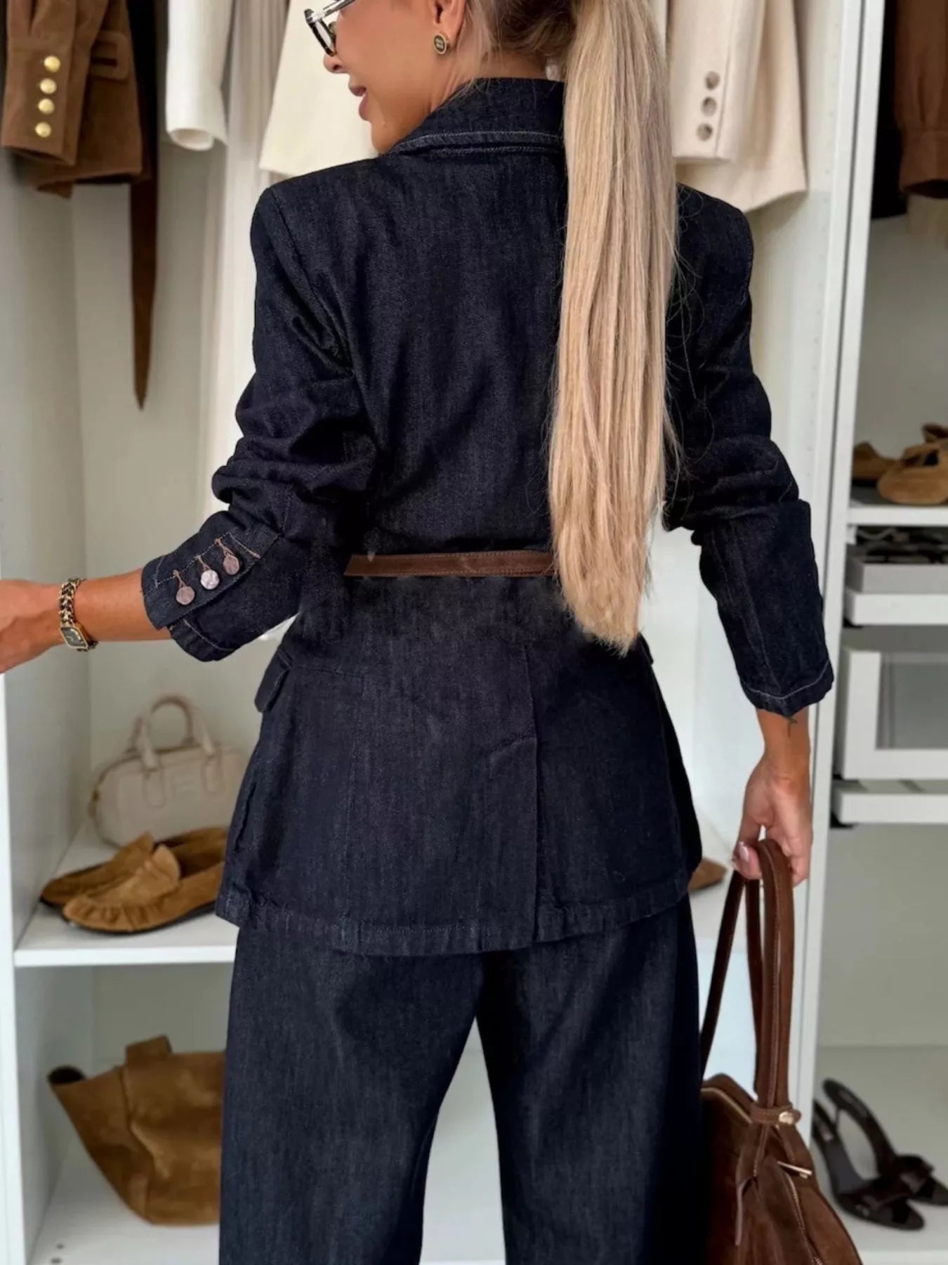 Single-Breasted Washed Denim Blazer 