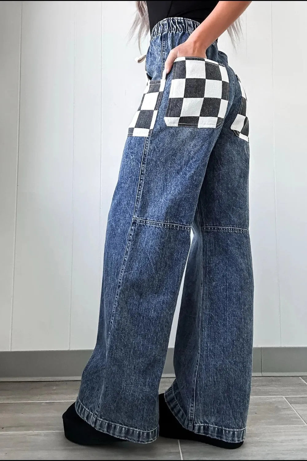 Checkered Wide Leg Jeans 