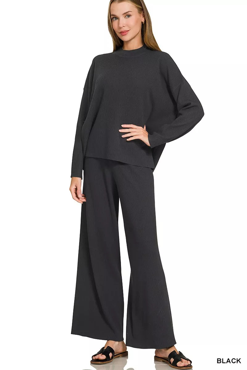 Zenana Viscose Sweater Top & Pants Set 