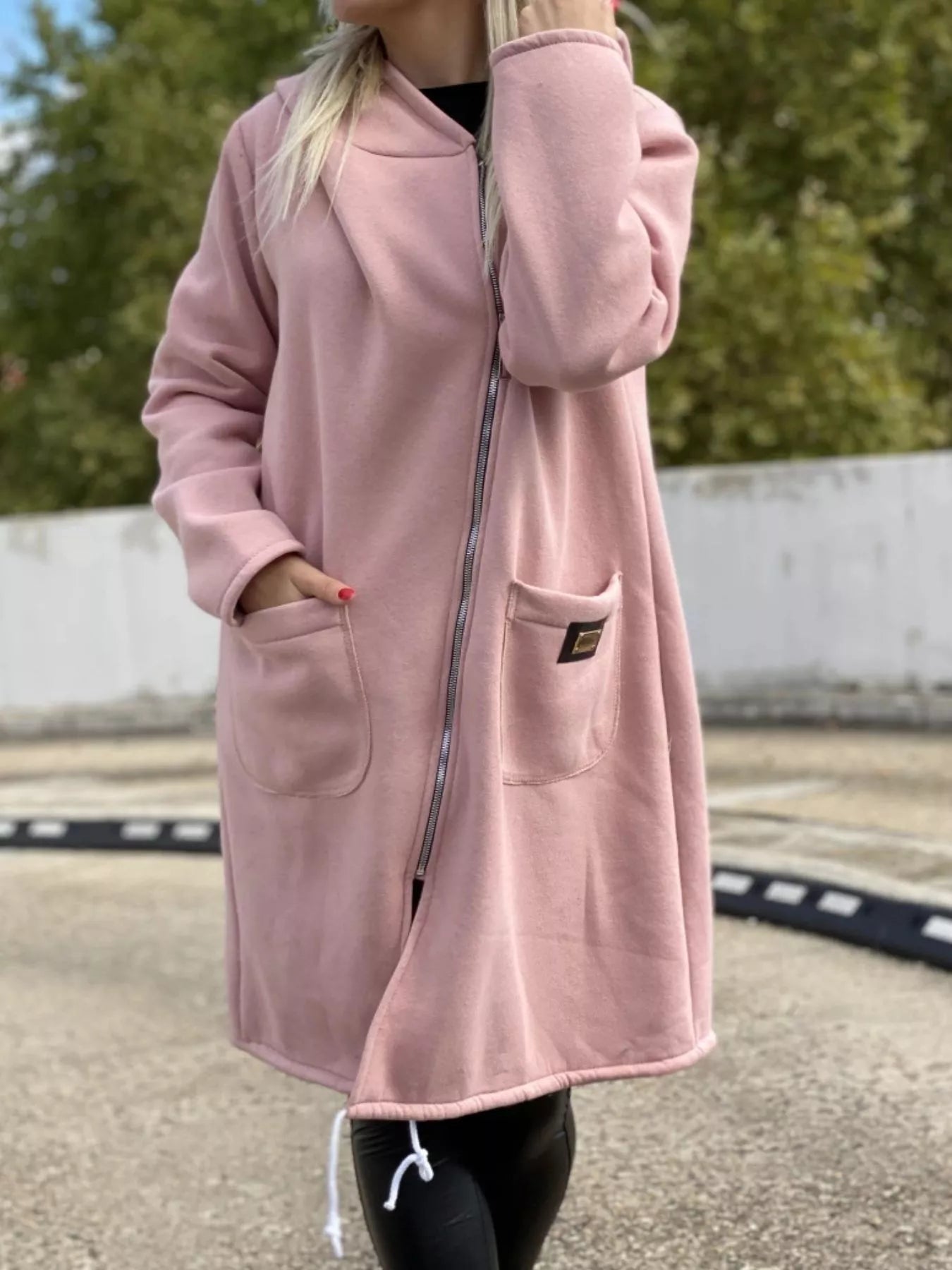 Full Size Asymmetrical Zip-Up Hooded Fleece Outerwear Plus Size 