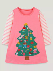 Children's Christmas Tree Long Sleeve Dress 