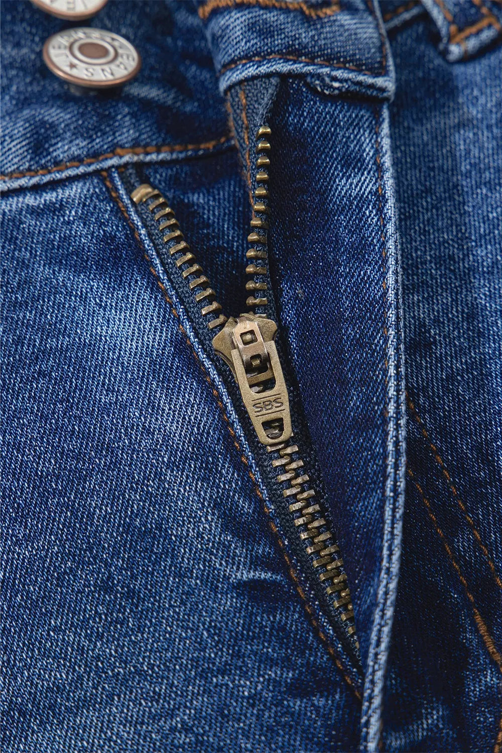 Double Button Zip Fly Straight Leg Jeans 