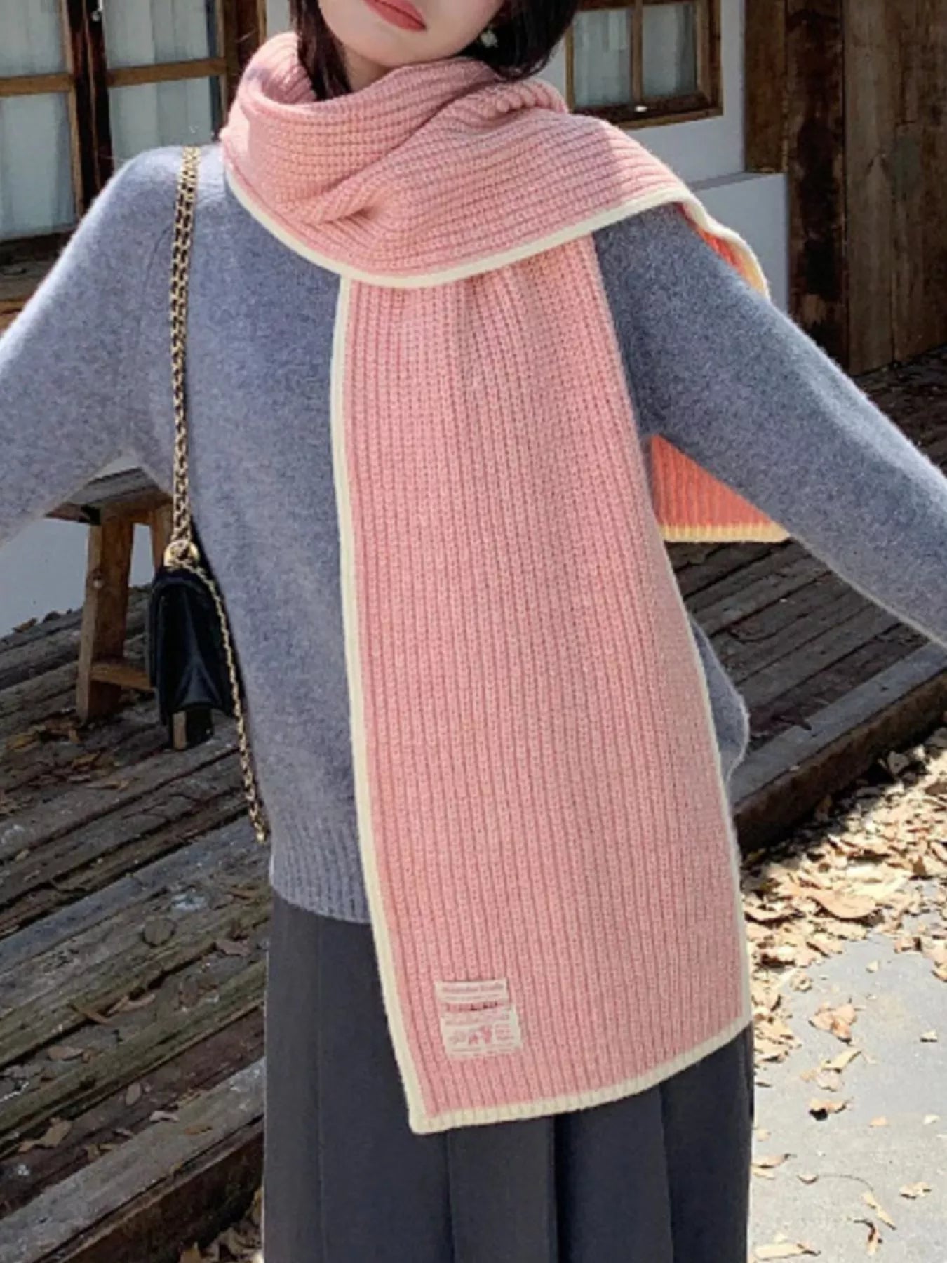 Contrast Trim Knitted Winter Scarf 