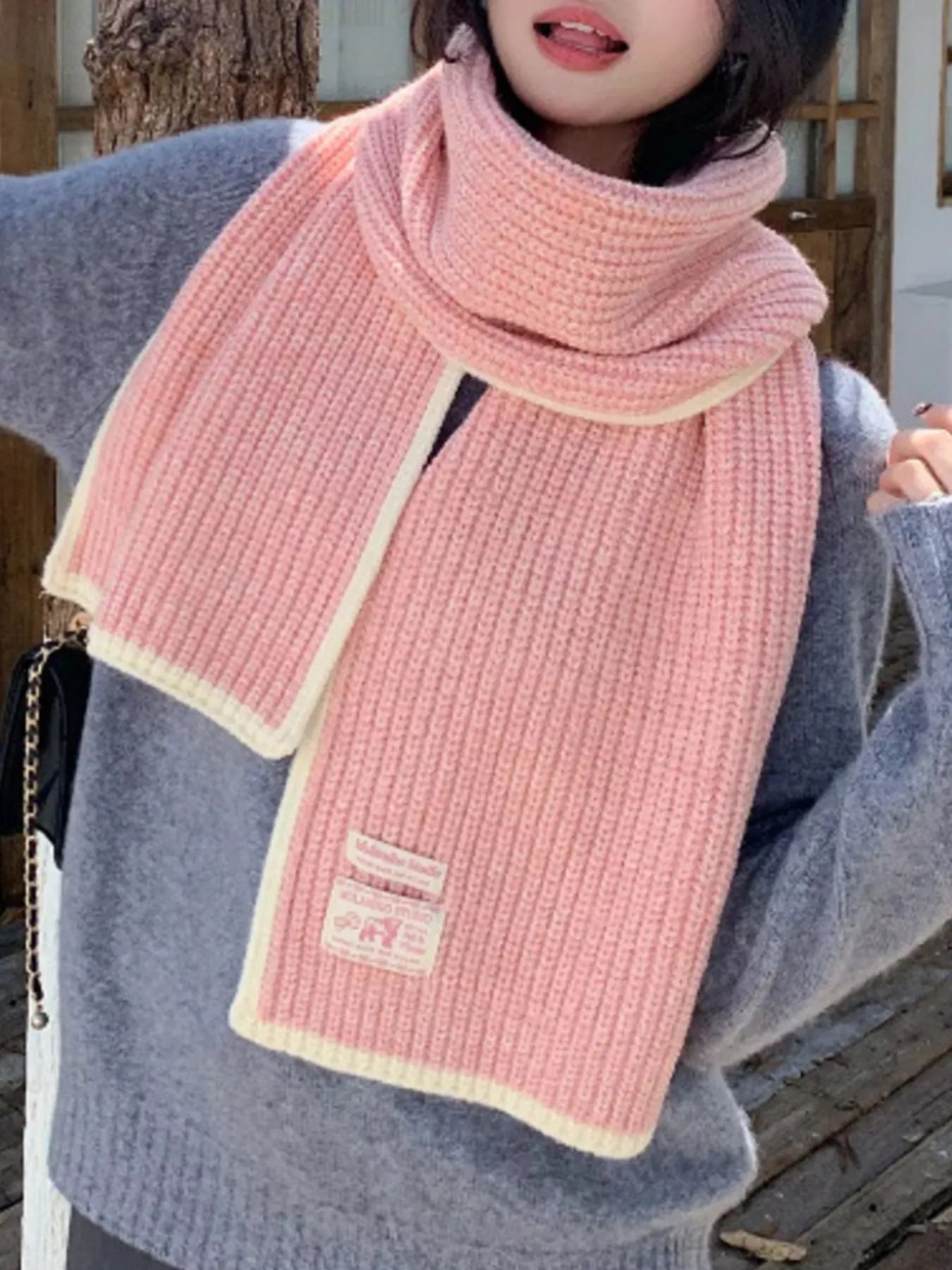 Contrast Trim Knitted Winter Scarf 
