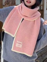 Contrast Trim Knitted Winter Scarf 