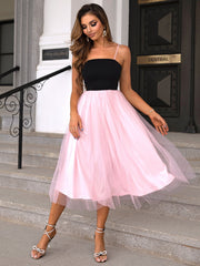 Two-Tone Spaghetti Strap Mesh Dress 