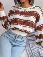 Color Block Round Neck Cropped Sweater 