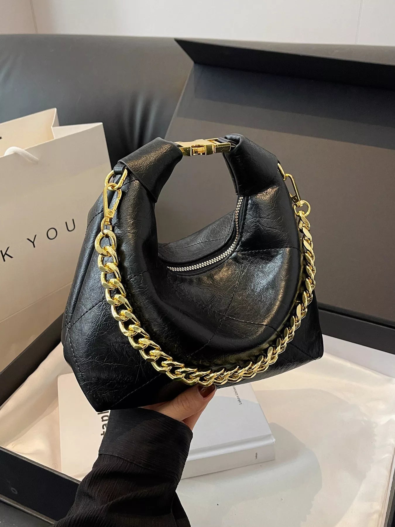 Chain Decor Leather Bag 