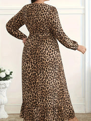 Plus Size Leopard Print Surplice Maxi Dress 