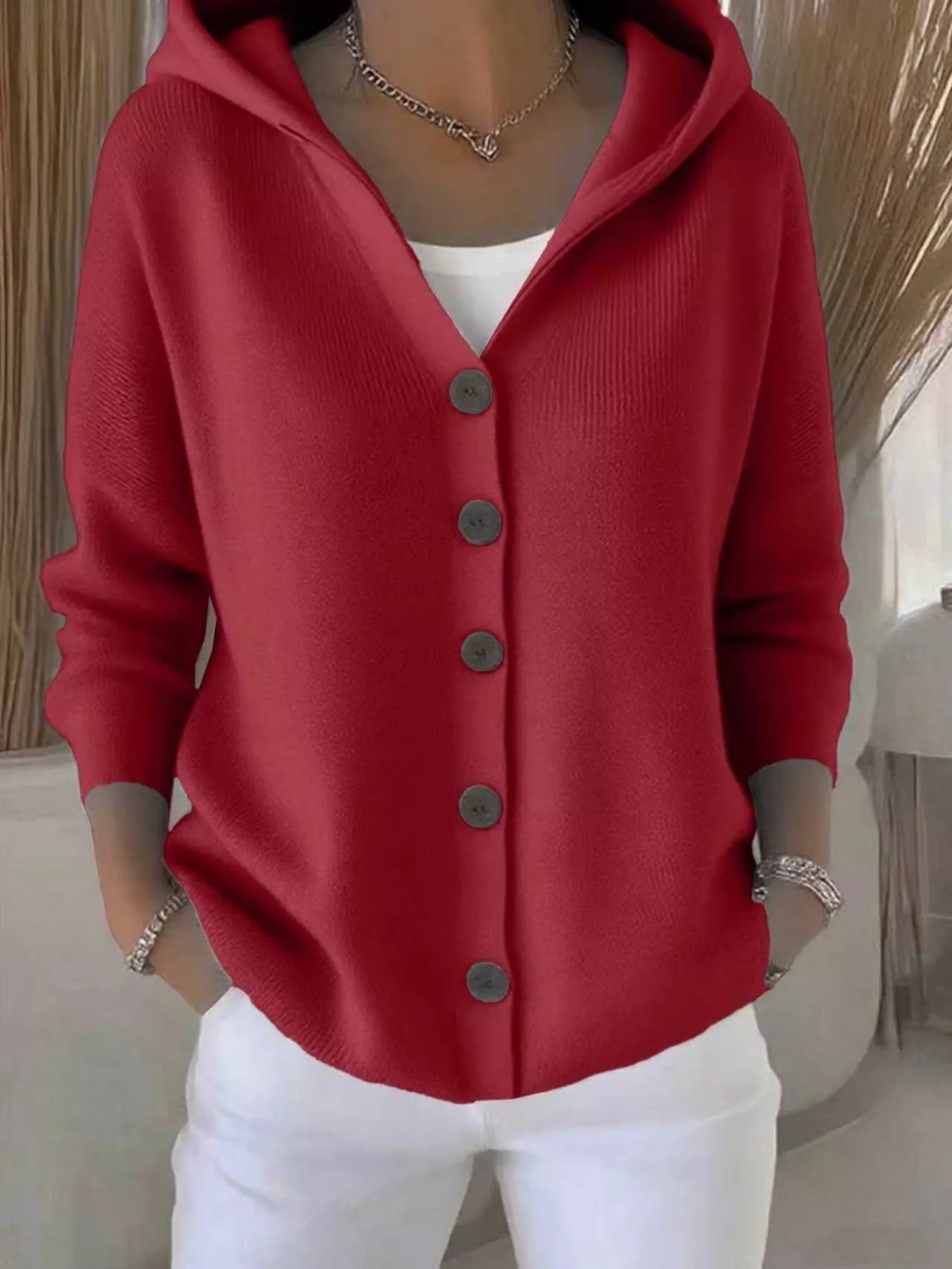 Full Size Hooded Button-Front Soft Knit Cardigan Plus Size 