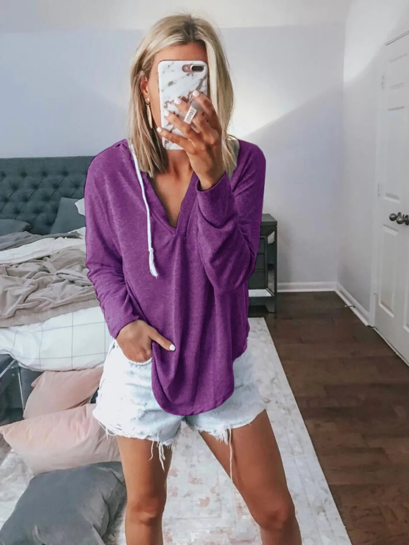 Full Size Drawstring Long Sleeve Hoodie Plus Size 