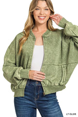 Zenana Acid Washed Fleece Jacket 
