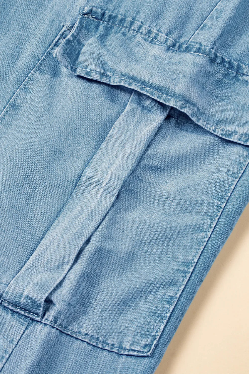 Drawstring Cargo Pocket Wide Leg Jeans 