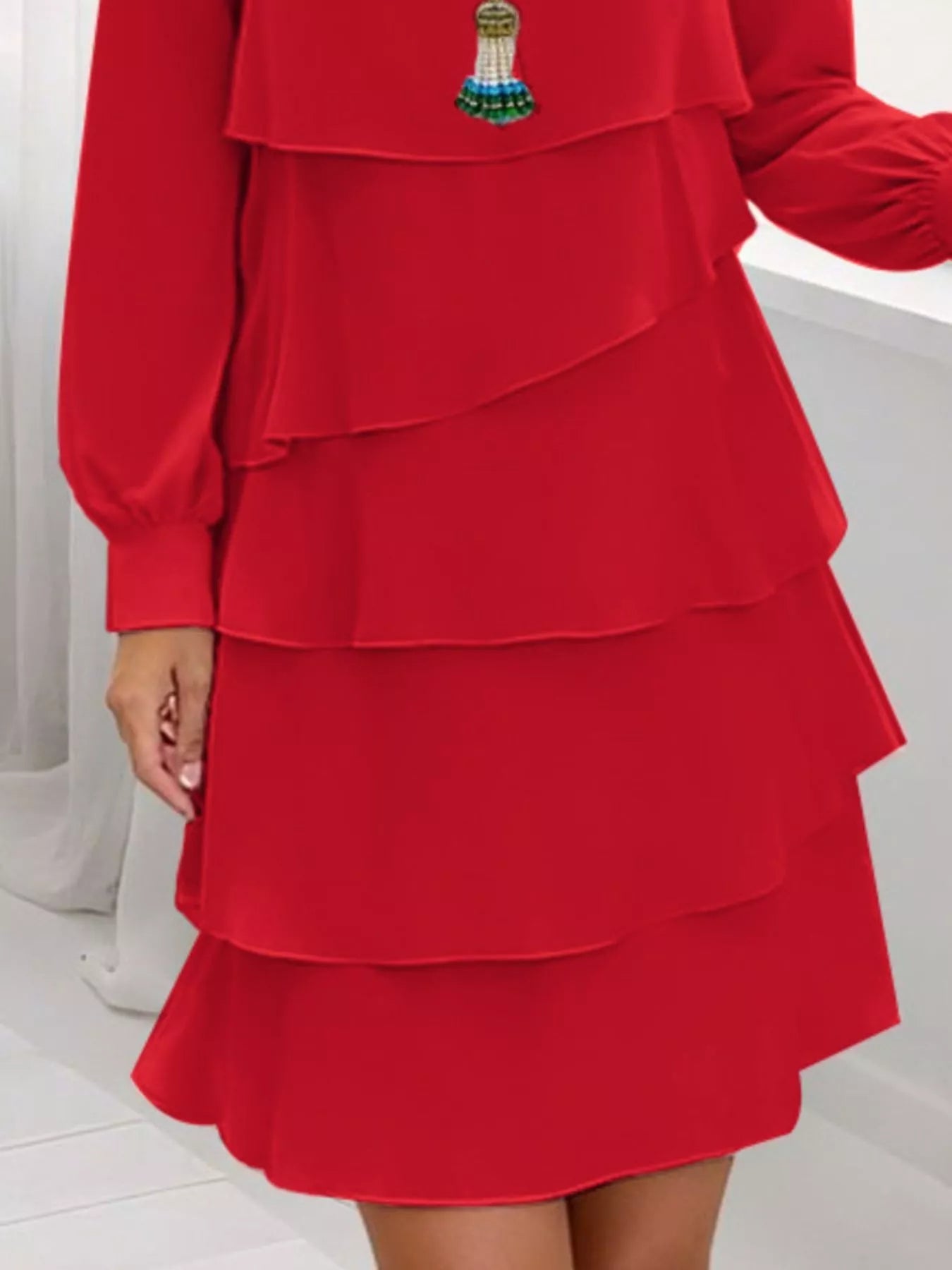 Full Size Layered Long Sleeve Mini Dress Plus Size 