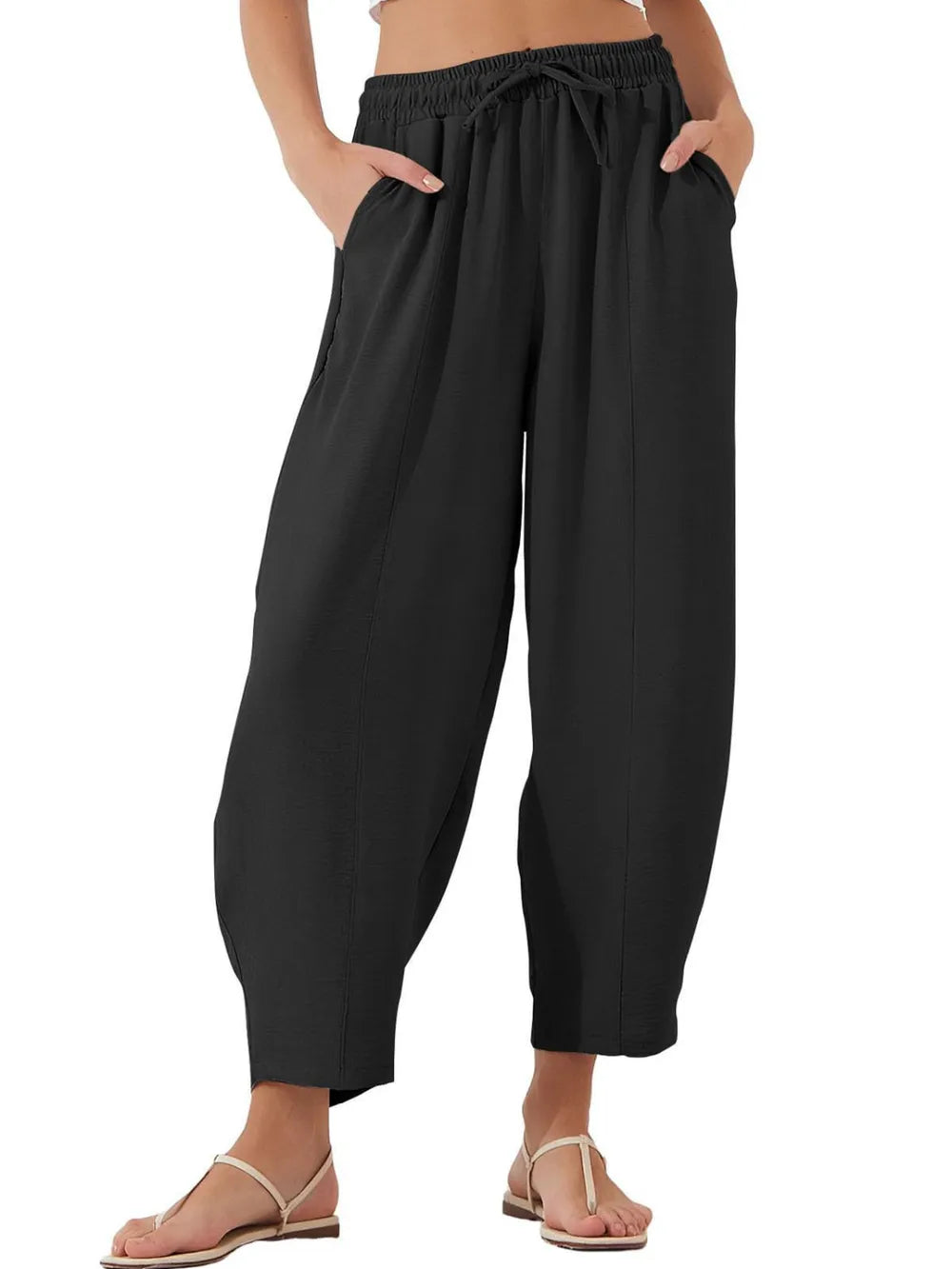 Full Size Drawstring Cropped Jogger Pants Plus Size 