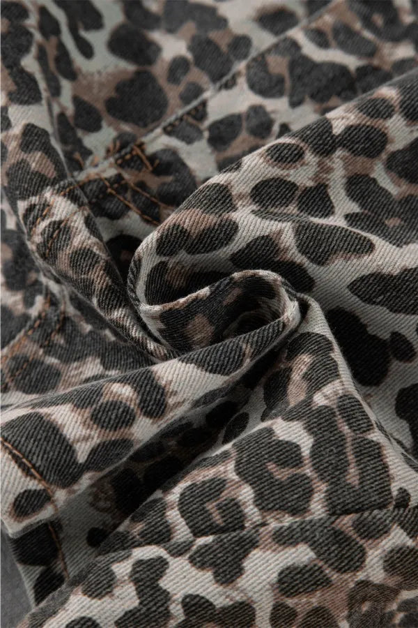 Leopard Denim Mini Skirt 