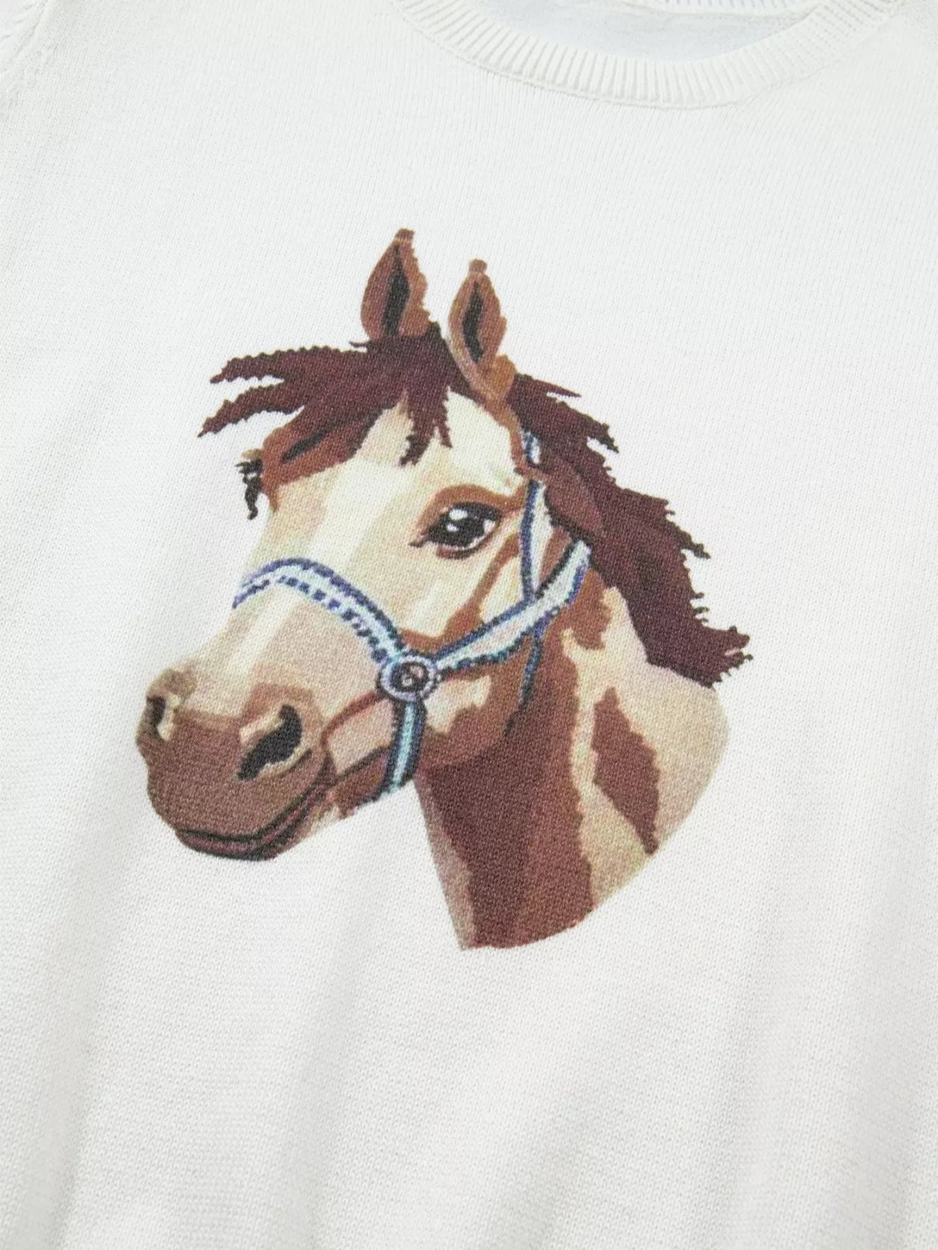 Wild West Horse Head Printed Short Sleeve Sweater 