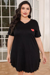 Plus Size Lace Trim V-Neck Short Sleeve Night Dress 