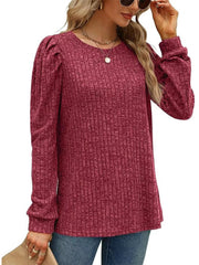 Ribbed Knit Top with Puff Sleeves 