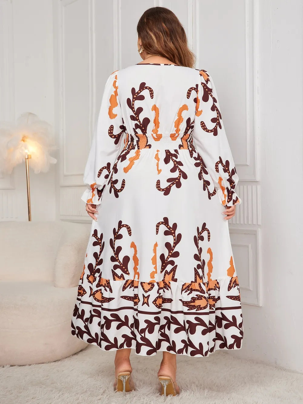 Honey Plus Size Printed Surplice Flounce Sleeve Dress 