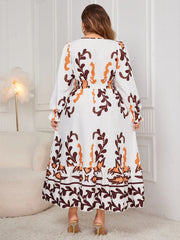 Honey Plus Size Printed Surplice Flounce Sleeve Dress 