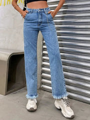 Raw Hem Jeans with Pockets 