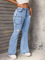 Slit Star Flare Leg Jeans 