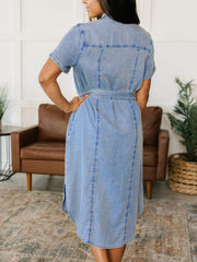 Button Front Short Sleeve Denim Dress 