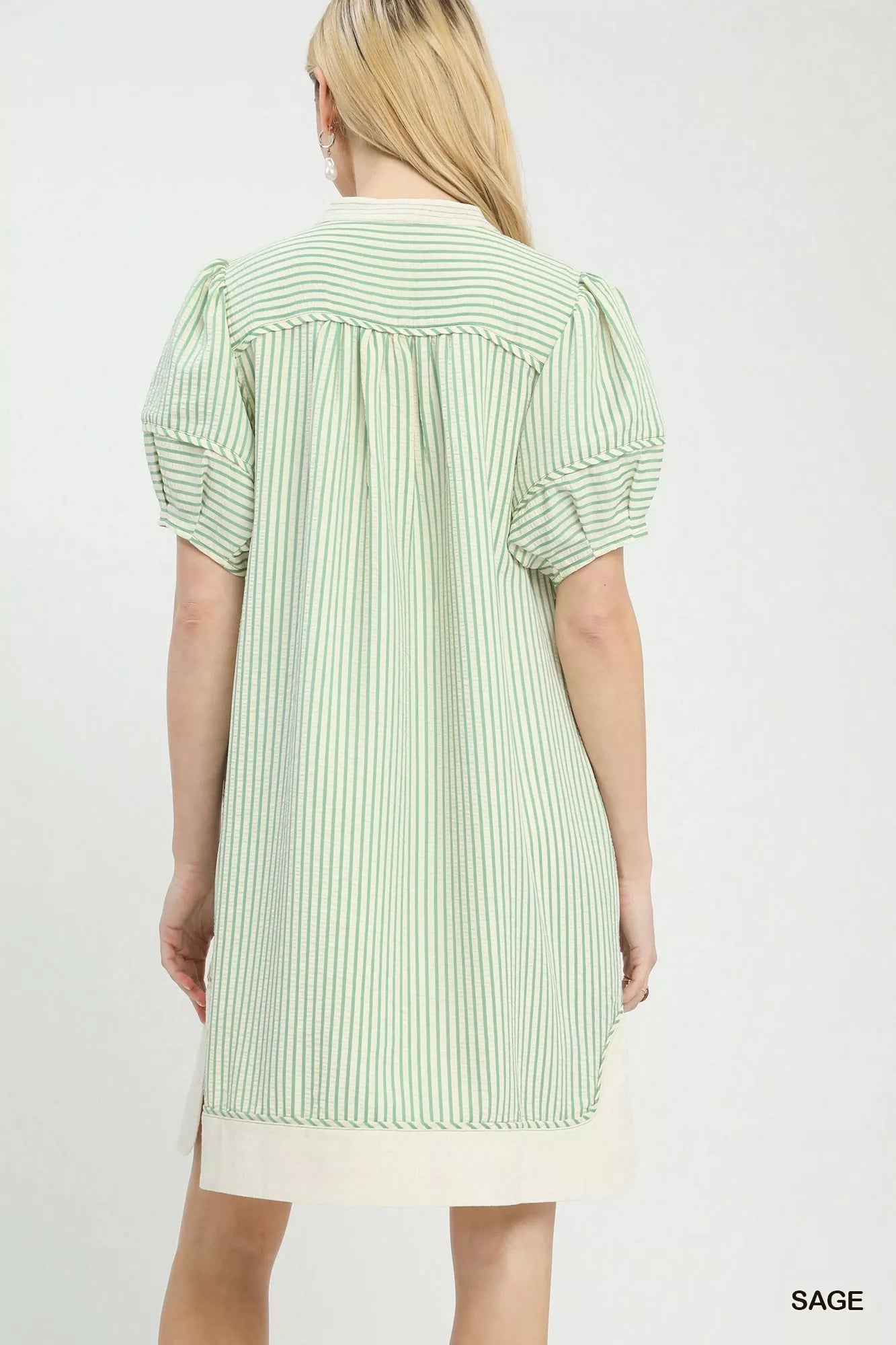 Umgee Pinstripe Shift Dress with Contrast Trim 