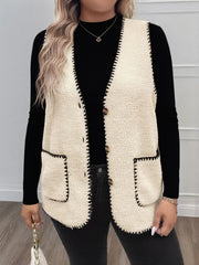 Plus Size Contrast Trim Button Up Vest Coat 