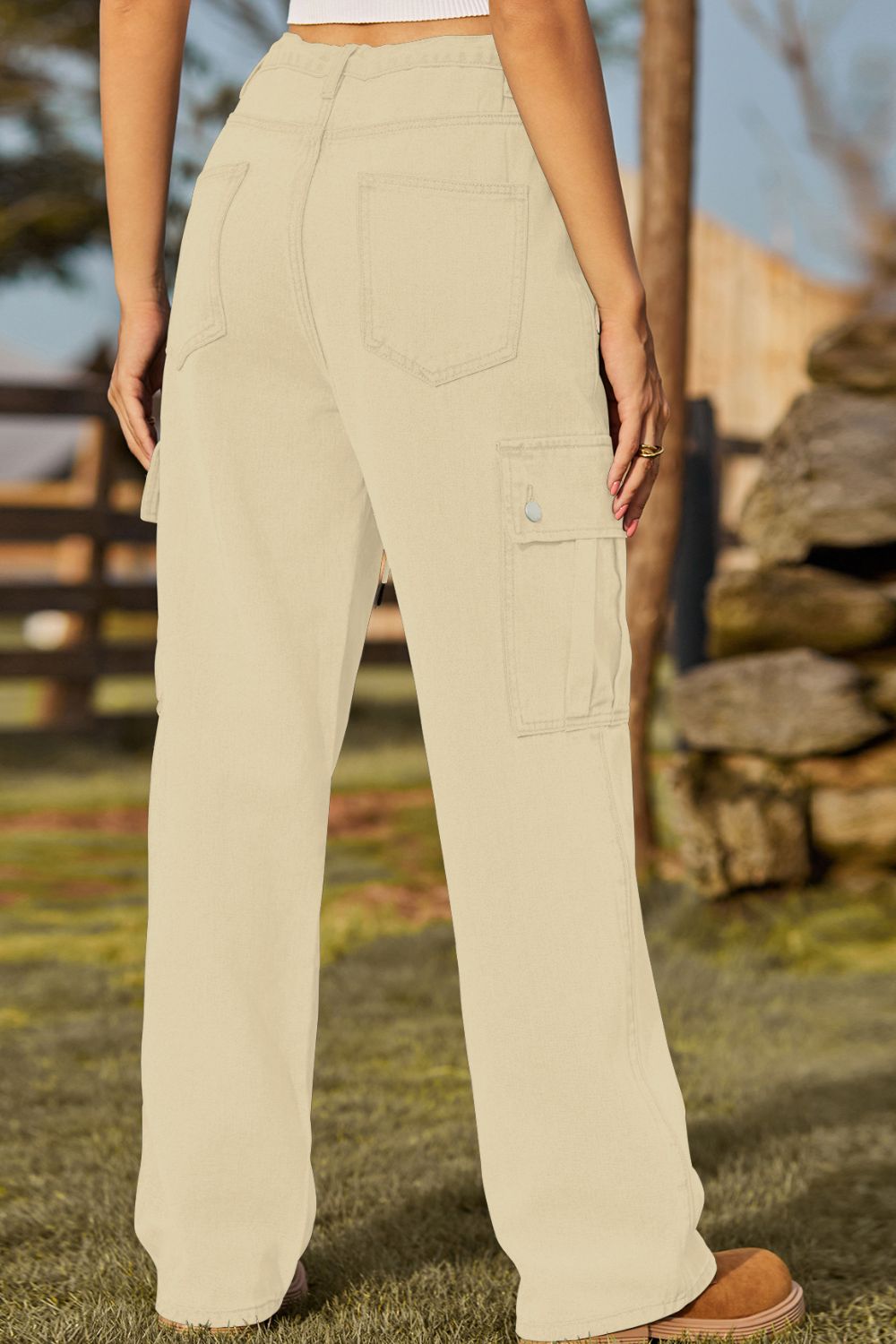 Loose Fit Drawstring Jeans with Pocket 