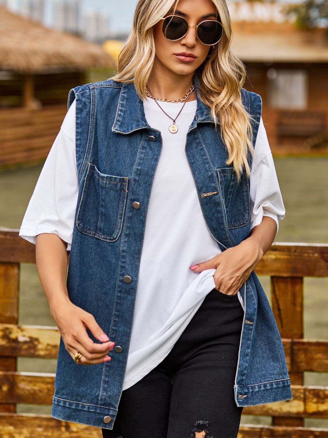 Button Down Denim Vest 