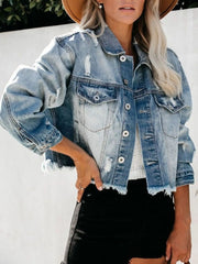 Distressed Raw Hem Denim Jacket 