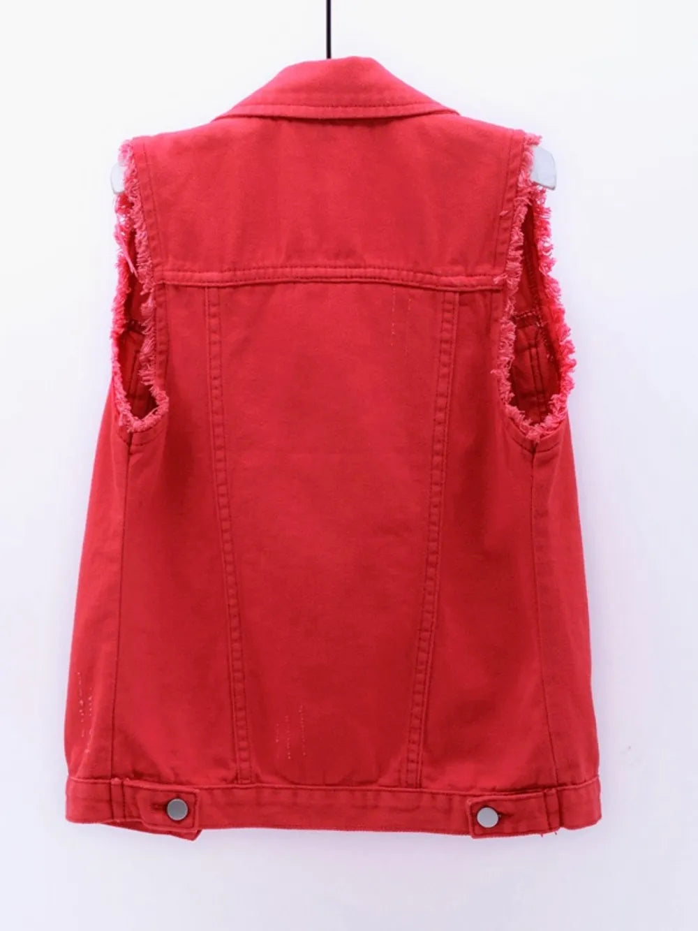 Full Size Button Down Raw Hem Sleeveless Denim Jacket Plus Size 