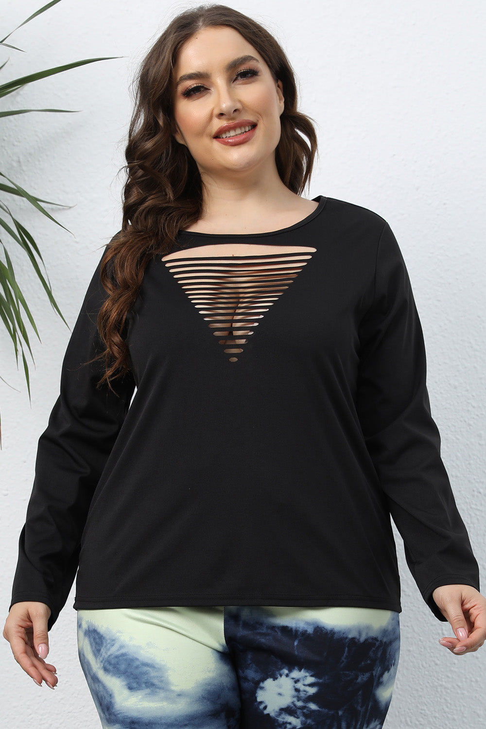 Plus Size Cutout Front Long Sleeve T-Shirt 