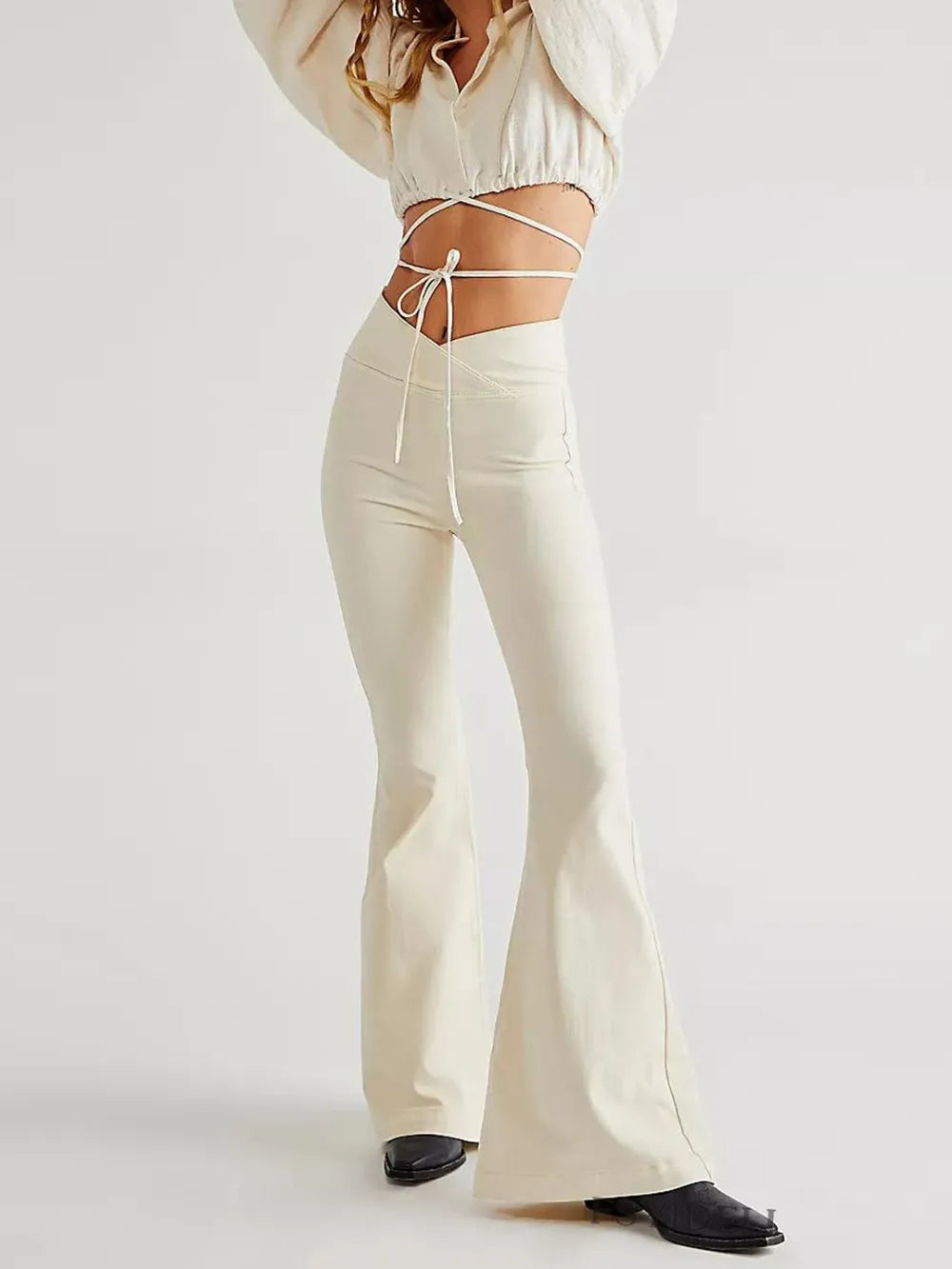 Asymmetric Waist Flare Jeans 