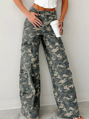 Camo Print Wide Leg Cargo Jeans 