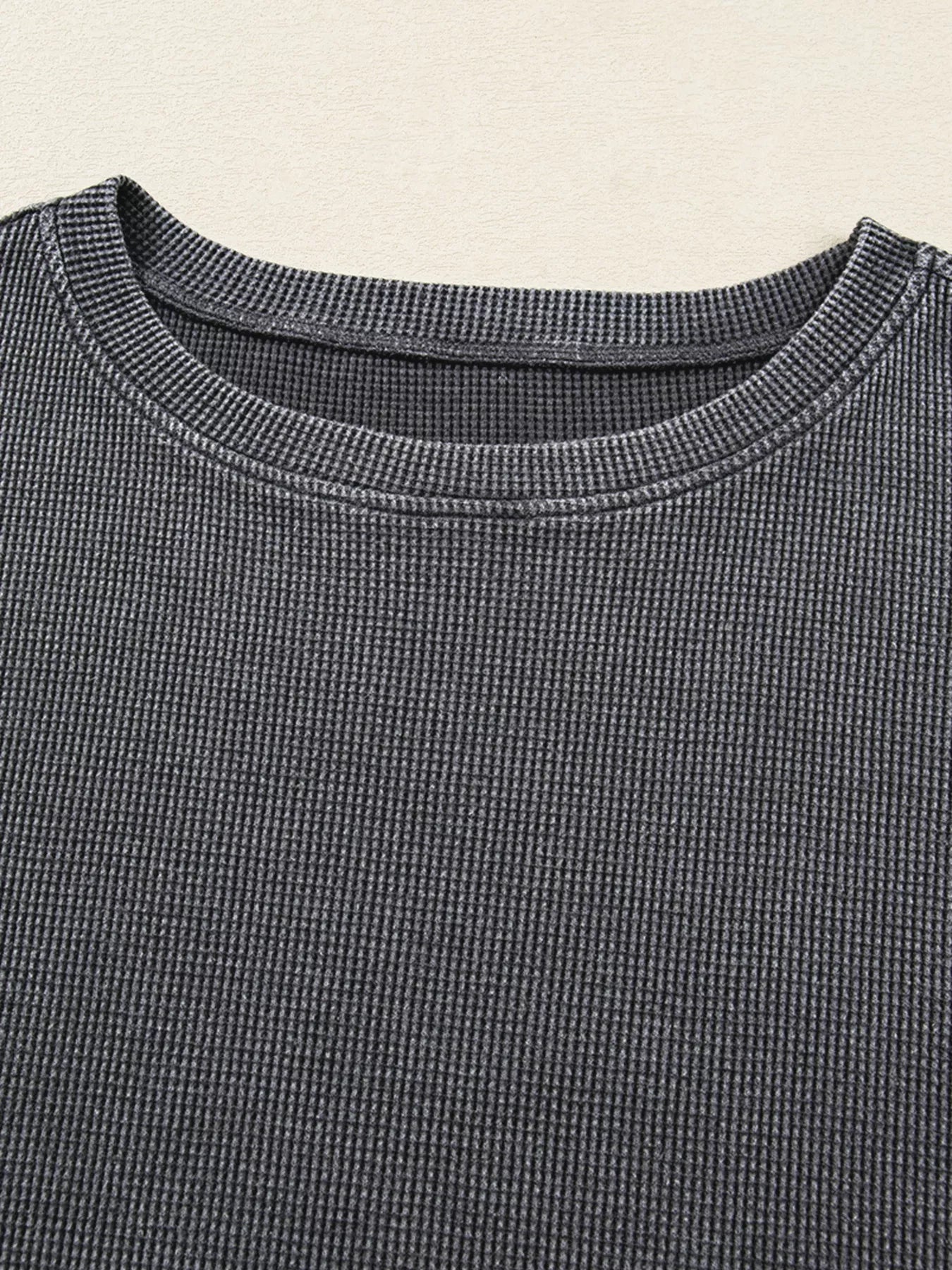 Waffle Knit Patchwork Long Sleeve Loose Sweatshirt 